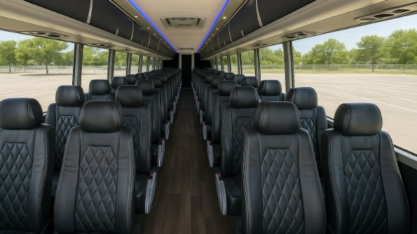 Interior of Charter Bus Company Hoffman Estates's 54 Passenger Charter Bus in Hoffman Estates