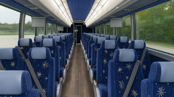 Interior of Charter Bus Company Des Plaines's 56 Passenger Charter Bus in Des Plaines