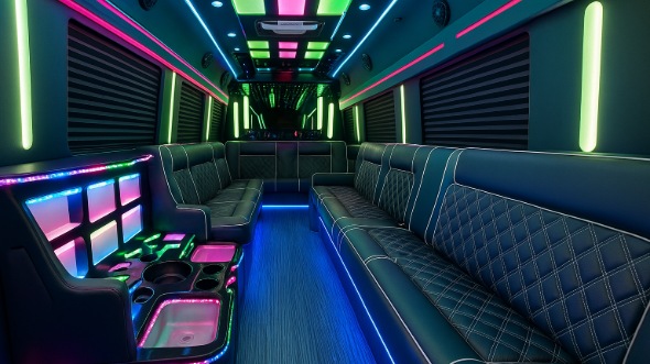 Interior of Charter Bus Company Hoffman Estates's Party Bus in Hoffman Estates