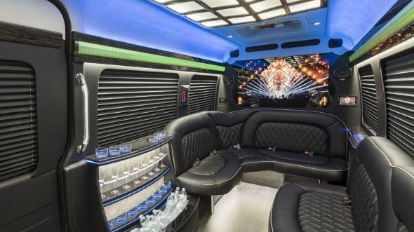 Interior of Charter Bus Company Skokie's Sprinter Limo in Skokie